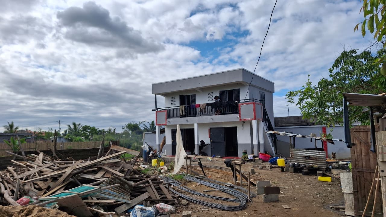 Ankany Fanantenana home nearing completion, with the yard still being prepared
